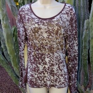 Vintage Y2K Action Brown Burnout Gold Foil Filigree Long Sleeve Tee